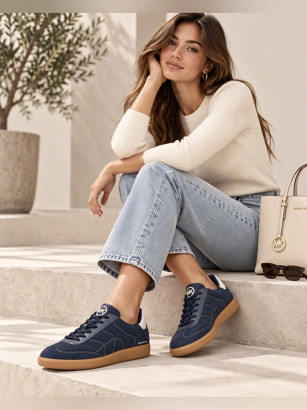 Michael Kors Navy Suede Sneakers Gum Sole Retro Low Top Designer Shoes size 7.5